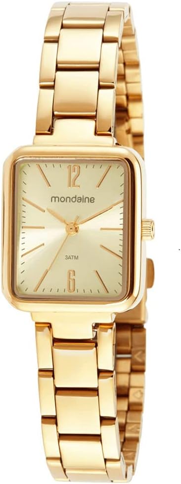 Relógio MONDAINE retangular dourado feminino 32377LPMVDE1