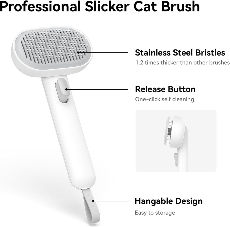 aumuca Cat Brush with Release Button, Cat Brushes for Indoor Cats Shedding, Cat Brush for Long or Short Haired Cats, Cat Grooming Brush Cat Comb for Kitten Rabbit Massage Removes Loose Fur