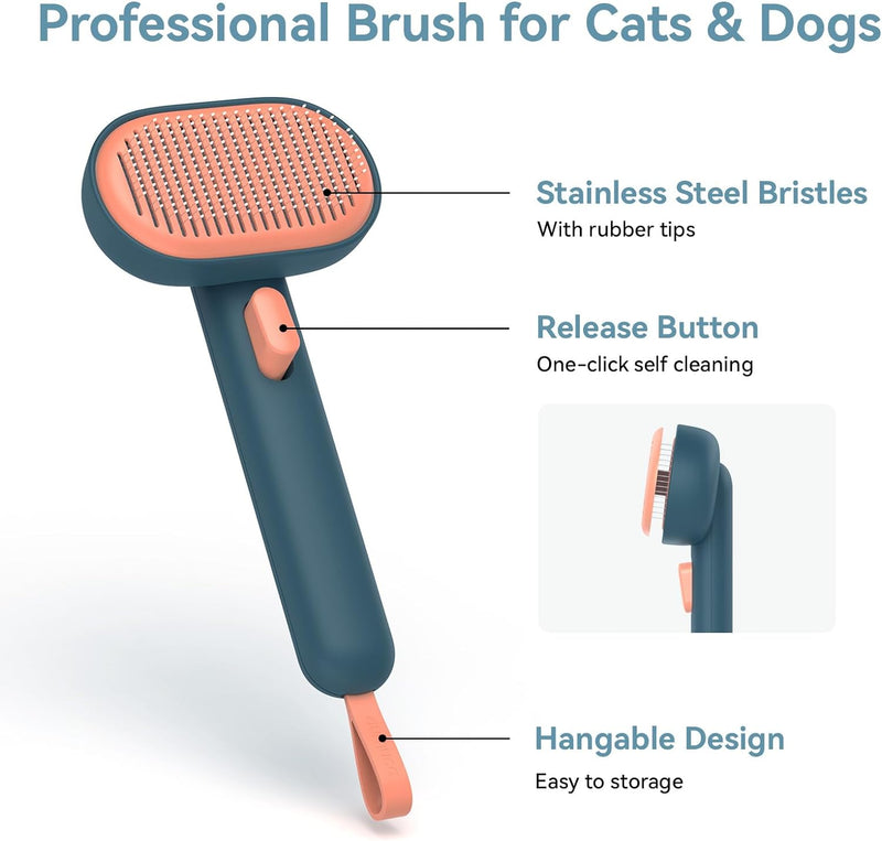 aumuca Cat Brush with Release Button, Cat Brushes for Indoor Cats Shedding, Cat Brush for Long or Short Haired Cats, Cat Grooming Brush Cat Comb for Kitten Rabbit Massage Removes Loose Fur