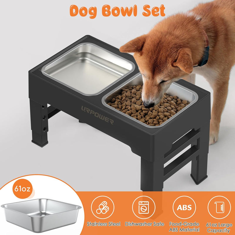 URPOWER Elevated Dog Bowls 4 Height Adjustable Raised Dog Bowl with 2 Large Capacity Stainless Steel Dog Food Bowls and Dog Water Bowl Non-Slip Dog Bowl Stand for Small Medium Large Dogs and Pets