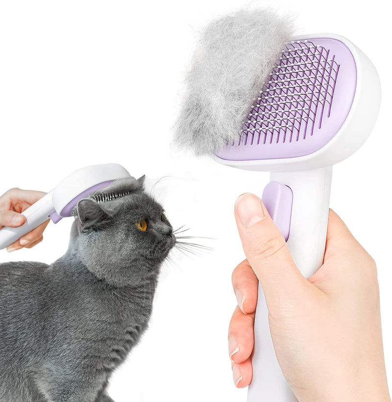 aumuca Cat Brush with Release Button, Cat Brushes for Indoor Cats Shedding, Cat Brush for Long or Short Haired Cats, Cat Grooming Brush Cat Comb for Kitten Rabbit Massage Removes Loose Fur