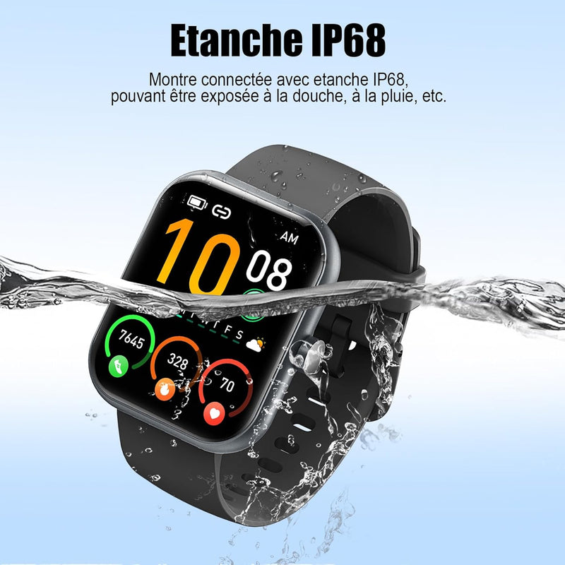 Montre Connectée Homme Femme avec Appels Bluetooth, 1.96" HD Smartwatch avec 110+ Modes Sportifs/Podometre/Sommeil/Cardiofrequencemetre, Etanche IP68, Bracelet Montre Intelligente pour Android iOS