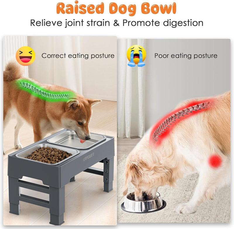 URPOWER Elevated Dog Bowls 4 Height Adjustable Raised Dog Bowl with 2 Large Capacity Stainless Steel Dog Food Bowls and Dog Water Bowl Non-Slip Dog Bowl Stand for Small Medium Large Dogs and Pets