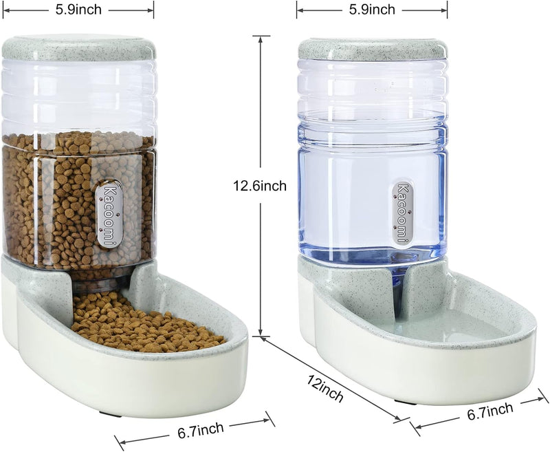 Automatic Dog Cat Feeder and Water Dispenser Gravity Food Feeder and Waterer Set with Pet Food Bowl for Small Medium Dog Puppy Kitten, Large Capacity 1 Gallon x 2