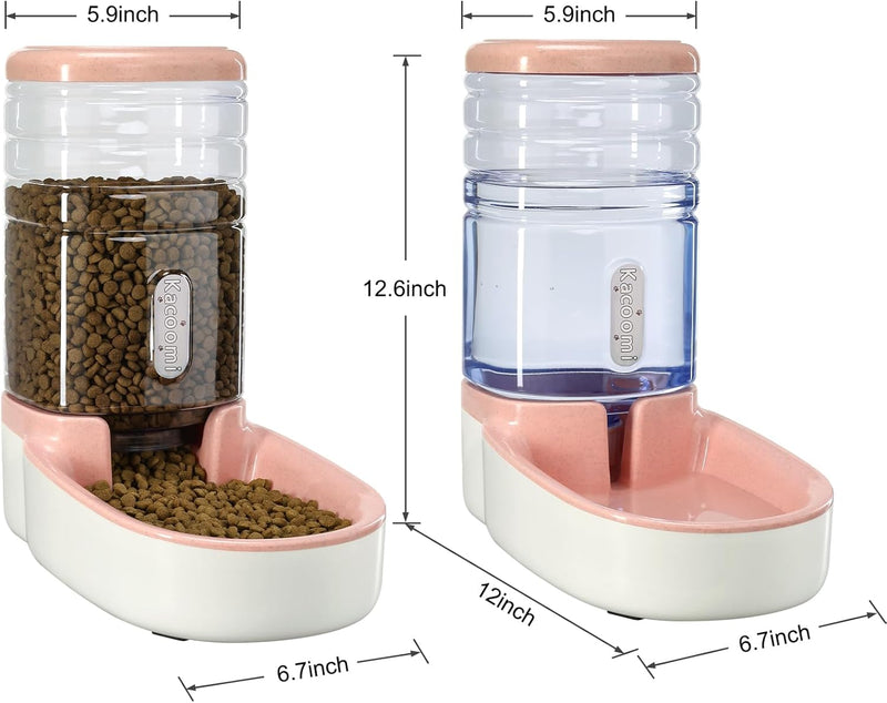 Automatic Dog Cat Feeder and Water Dispenser Gravity Food Feeder and Waterer Set with Pet Food Bowl for Small Medium Dog Puppy Kitten, Large Capacity 1 Gallon x 2