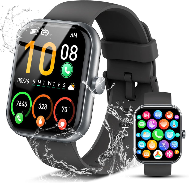 Montre Connectée Homme Femme avec Appels Bluetooth, 1.96" HD Smartwatch avec 110+ Modes Sportifs/Podometre/Sommeil/Cardiofrequencemetre, Etanche IP68, Bracelet Montre Intelligente pour Android iOS