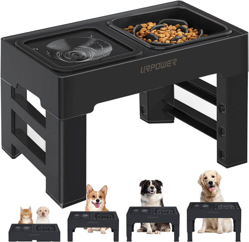 URPOWER Elevated Dog Bowls 4 Height Adjustable Raised Dog Bowl with 2 Large Capacity Stainless Steel Dog Food Bowls and Dog Water Bowl Non-Slip Dog Bowl Stand for Small Medium Large Dogs and Pets