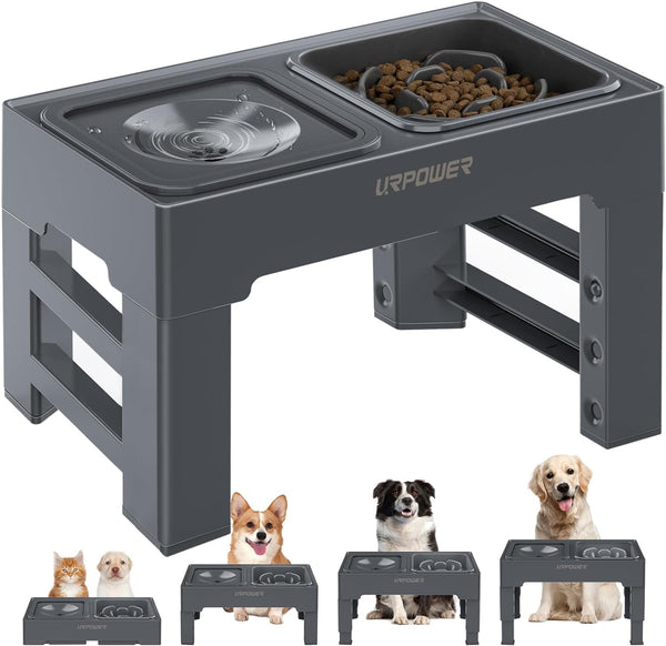 URPOWER Elevated Dog Bowls 4 Height Adjustable Raised Dog Bowl with 2 Large Capacity Stainless Steel Dog Food Bowls and Dog Water Bowl Non-Slip Dog Bowl Stand for Small Medium Large Dogs and Pets