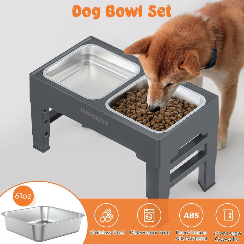 URPOWER Elevated Dog Bowls 4 Height Adjustable Raised Dog Bowl with 2 Large Capacity Stainless Steel Dog Food Bowls and Dog Water Bowl Non-Slip Dog Bowl Stand for Small Medium Large Dogs and Pets