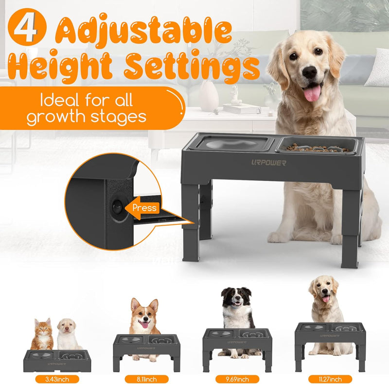 URPOWER Elevated Dog Bowls 4 Height Adjustable Raised Dog Bowl with 2 Large Capacity Stainless Steel Dog Food Bowls and Dog Water Bowl Non-Slip Dog Bowl Stand for Small Medium Large Dogs and Pets