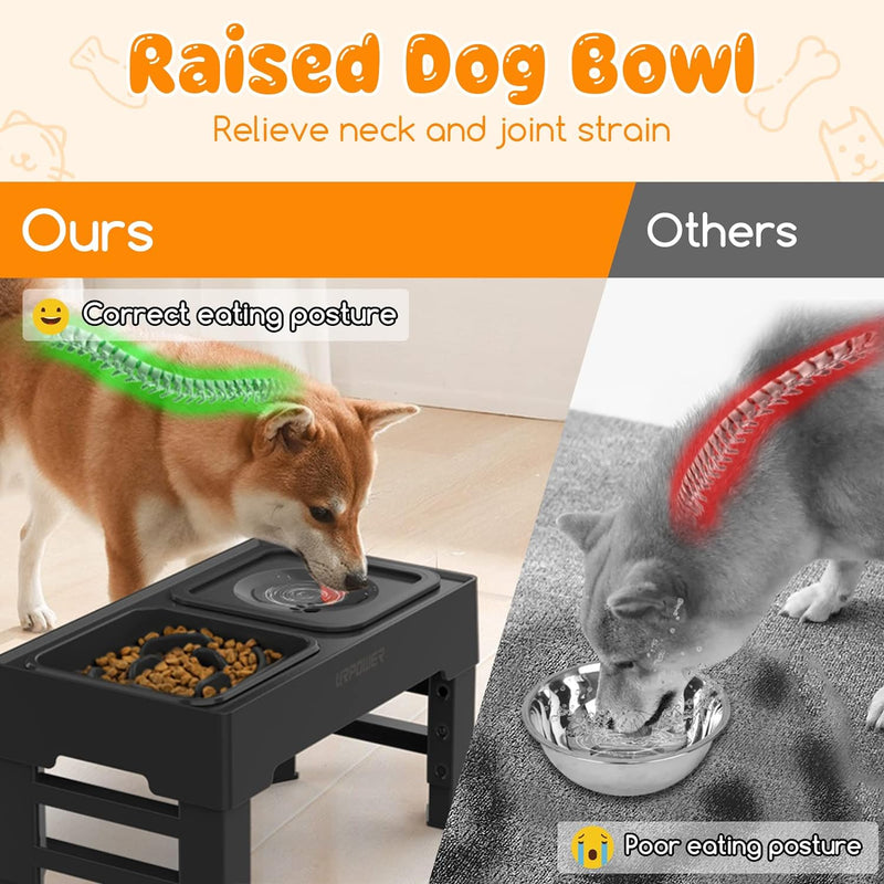 URPOWER Elevated Dog Bowls 4 Height Adjustable Raised Dog Bowl with 2 Large Capacity Stainless Steel Dog Food Bowls and Dog Water Bowl Non-Slip Dog Bowl Stand for Small Medium Large Dogs and Pets