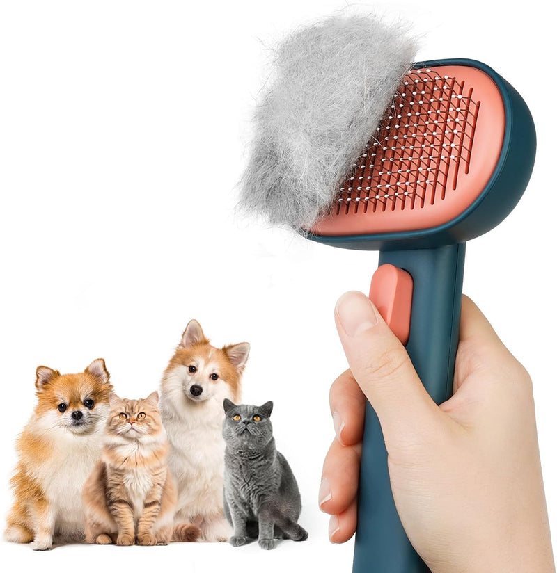 aumuca Cat Brush with Release Button, Cat Brushes for Indoor Cats Shedding, Cat Brush for Long or Short Haired Cats, Cat Grooming Brush Cat Comb for Kitten Rabbit Massage Removes Loose Fur