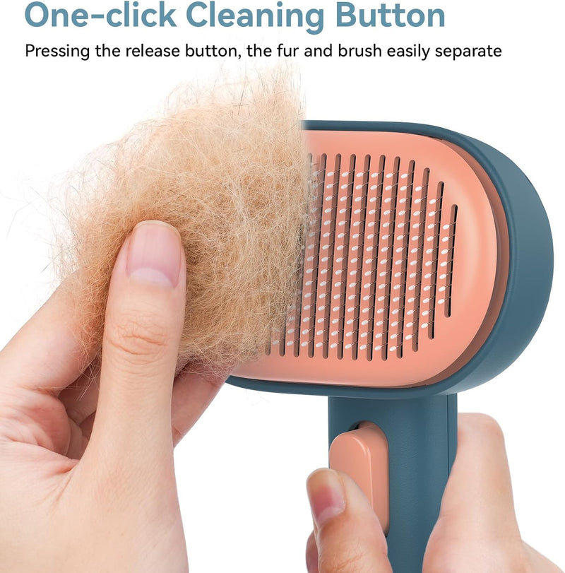 aumuca Cat Brush with Release Button, Cat Brushes for Indoor Cats Shedding, Cat Brush for Long or Short Haired Cats, Cat Grooming Brush Cat Comb for Kitten Rabbit Massage Removes Loose Fur