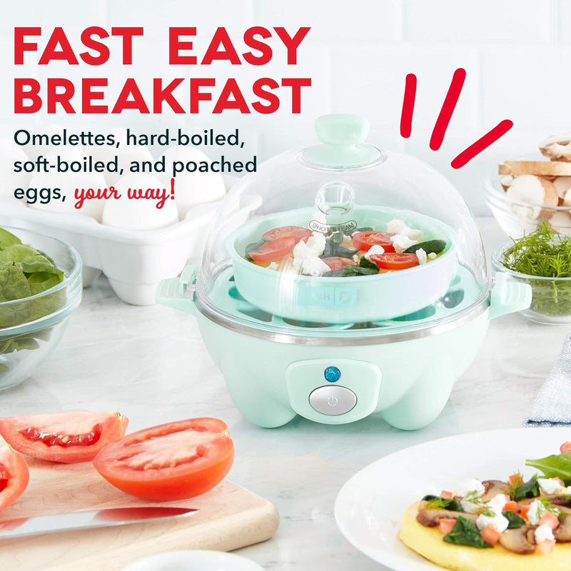 DASH Rapid Egg Cooker: 6 Egg Capacity Electric Egg Cooker for Hard Boiled Eggs, Poached Eggs, Scrambled Eggs, or Omelets with Auto Shut Off Feature - Aqua, 5.5 Inch (DEC005AQ)